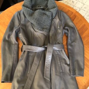 Ellie Tahari grey leather coat